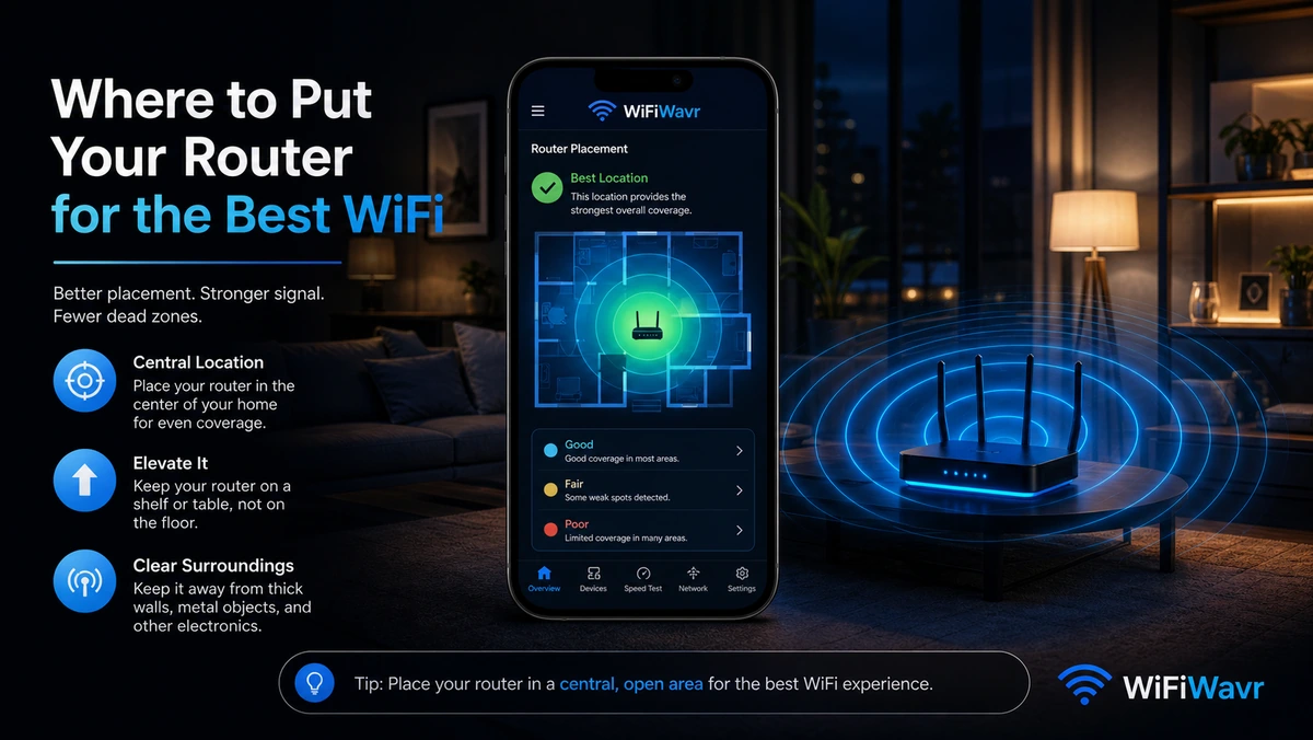 Testing the best place in a home to position a WiFi router
