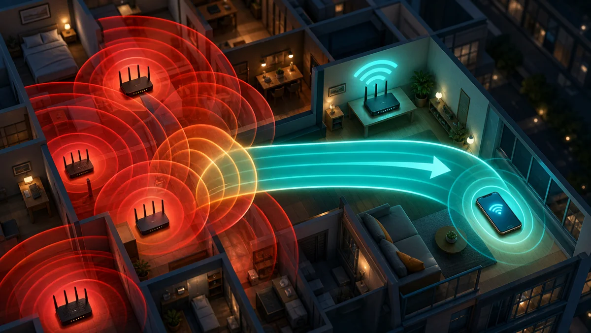Choosing the clearest WiFi channel to avoid neighbor interference