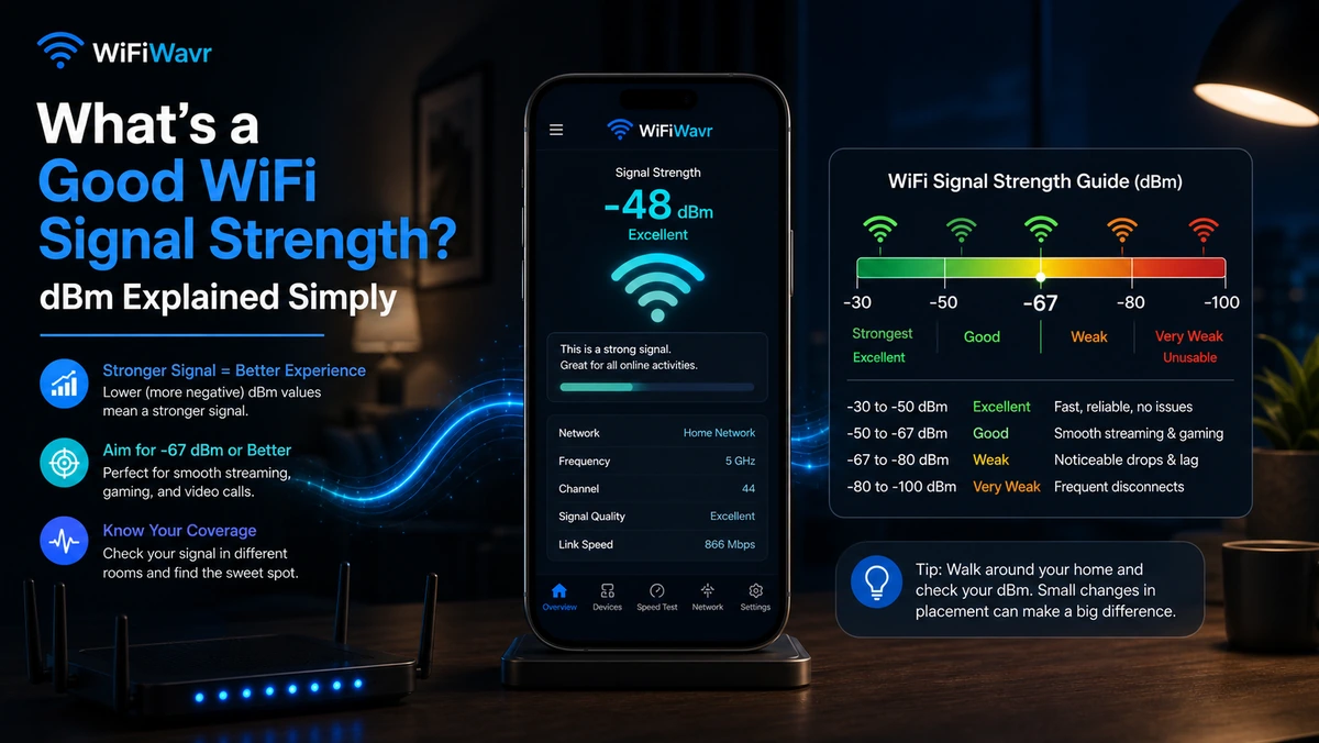 A dBm cheat sheet explaining good and bad WiFi signal strength