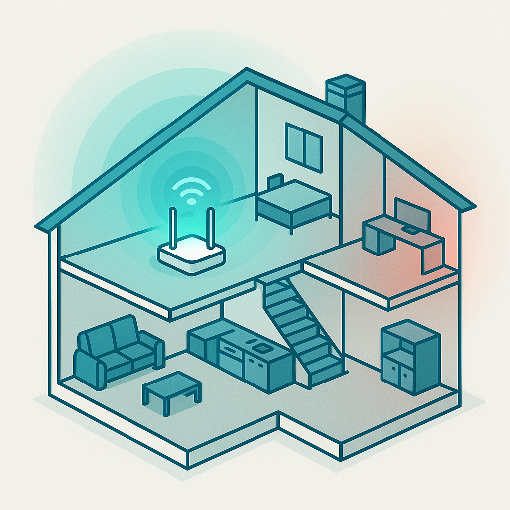 WiFi coverage heatmap of a home showing a dead zone